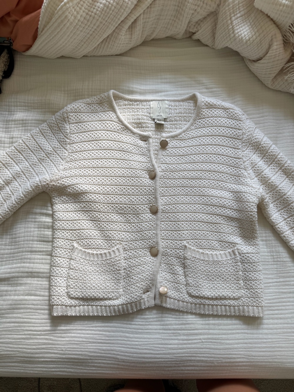 Joie Off-White Textured Knit Buttoned Cardigan
